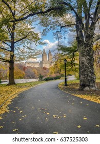 Central Park, New York City In Late Autumn With Citiscape In Background