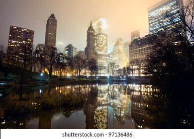 Central Park And New York City Skyline At Mist