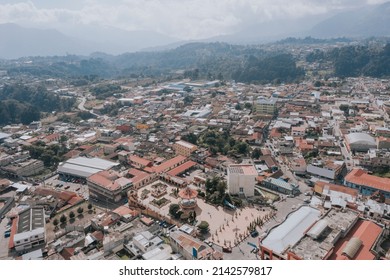 Central Park In San Marcos Guatemala - Aerial Shot Of Central Square In The City - Small Town In Latin America