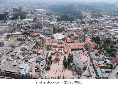 Central Park In San Marcos Guatemala - Aerial Shot Of Central Square In The City - Small Town In Latin America