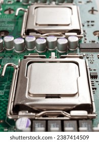 Central processing unit CPU server computer before installing motherboard socket computer components close-up