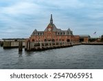 Central Railroad of New Jersey Terminal (CRRNJ) is now Statue of Liberty ferry departure point on the Hudson River in Liberty State Park, Jersey City, New Jersey.