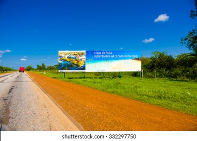 CENTRAL ROAD, CUBA - SEPTEMBER 06, 2015: Communist Propaganda Billboard In The Rural Highway System