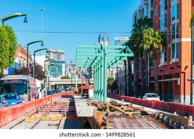 Central Subway Project Construction Begins To Wrap Up At Future High-level Island Boarding Platform Of 4th And Brannan MUNI Station - San Francisco, California, USA - Circa August, 2019