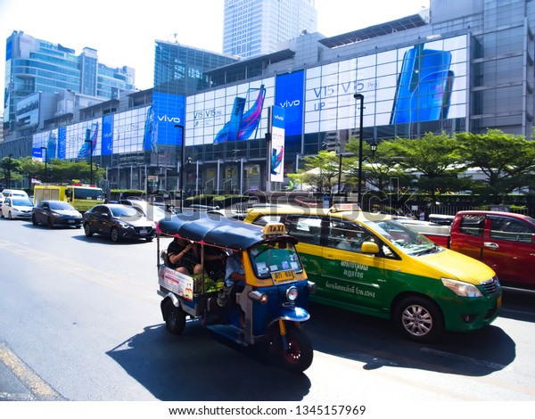 Central World BANGKOK\
THAILAND-12 MARCH 2019:Central World Trade Center Luxury hotels and\
restaurants are a must for any traveler.on BANGKOK THAILAND-12\
MARCH 2019.