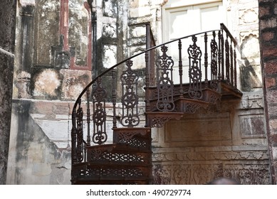 Centuries old vintage Iron metal stair case in Mehrangarh Fort, Jodhpur, Rajasthan, India
