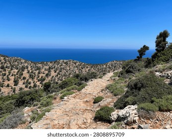 The centuries-old stone path winds through fragrant Mediterranean vegetation, following the route once used daily by monks traveling between the secluded Katholiko and Gouverneto monasteries.
