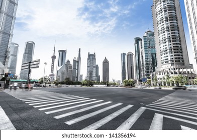 The Century Avenue Of Street Scene In Shanghai Lujiazui,China.