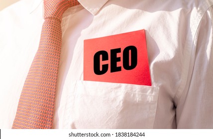 CEO acronym, chief executive officer text inscription on red paper note in pocket of white shirt of businessman, company leader concept - Shutterstock ID 1838184244