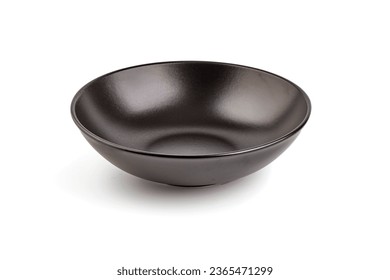 Ceramic black matte bowl, isolated on white background
