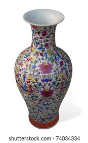 Ceramic Chinese Vase With Beautiful Pattern On White Background