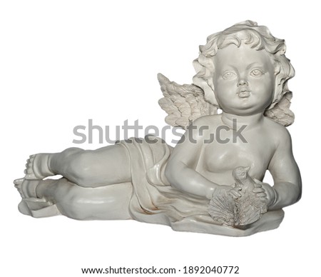 Ceramic doll angel statue stone isolated on white background