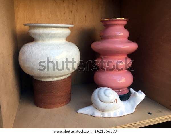 Ceramic Figures Decorative Snail Ceramic Figurine Stock Photo