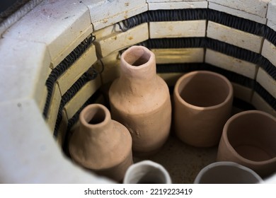 Ceramic Hand Crafted Pottery In An Electric Kiln For Ceramics Close Up