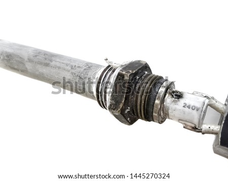 Ceramic heater explosion​ from​ stream​  boiler​ in​ the​ garment​ factory​ Thailand.Bomb heater​, Cable break​ isolated​ on​ white​ background.