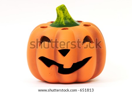 Ceramic Jack o' Lantern isolated on a white background