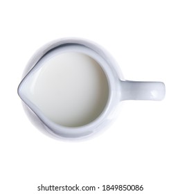 Ceramic Milk Jug Pitcher On White Background Isolation, Top View