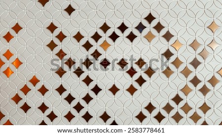 Ceramic Mosaic Tile Background Overlap Circles in White and Diamond Pattern in Gold Color