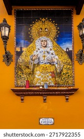 Ceramic panel of Esperanza Macarena de Sevilla in Seville, Spain