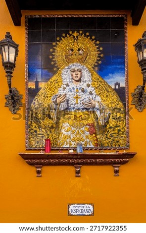 Ceramic panel of Esperanza Macarena de Sevilla in Seville, Spain