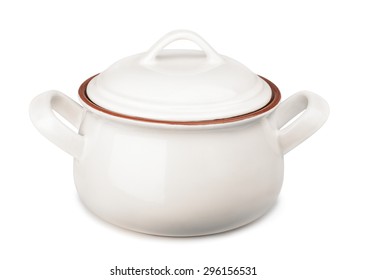 Ceramic Soup Pot Isolated On White