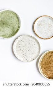 ceramic tableware top view on white background mock up