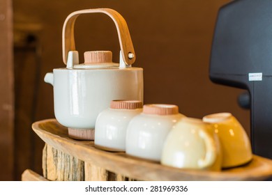 Ceramic teapot in cafe. - Shutterstock ID 281969336