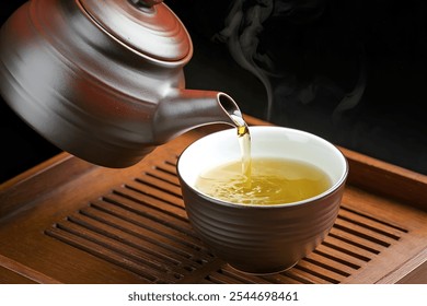 a ceramic teapot and a cup with green tea - Powered by Shutterstock