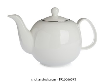 Ceramic teapot isolated on white. Beautiful tableware
