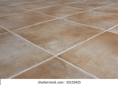 Ceramic Tile Background.  Close-up Of Newly Installed Tile With Natural Colored Grout.