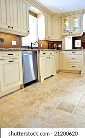 Ceramic Tile Floor In A Modern Luxury Kitchen