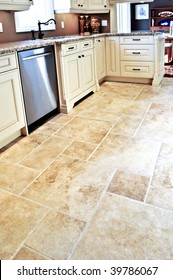 Ceramic Tile Floor In A Modern Luxury Kitchen