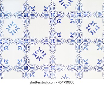 Ceramic tile pattern elegant vintage blue flowers. Beautiful Arabesque colored pattern for design and fashion with decorative elements. Tuscany or Italian Ornate floral decor for wallpaper.