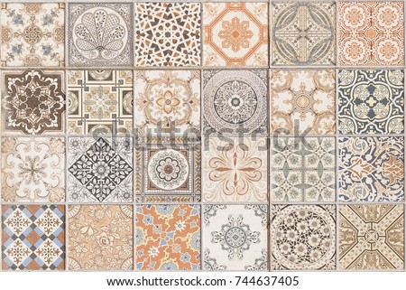 Ceramic tile pattern elegant vintage and Tuscany flowers. Beautiful colored background for design and fashion with decorative elements. Ornate floral decor for wallpaper. Tuscany or Italian style