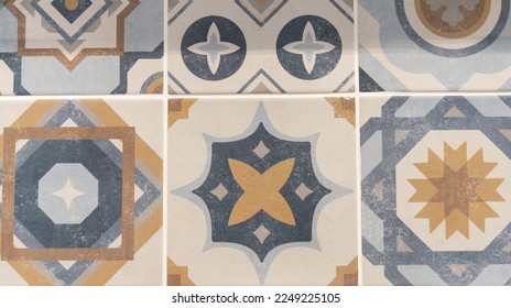 ceramic tiles in retro style Seamless colorful patchwork from Azulejo tile decor hand drawn background - Shutterstock ID 2249225105