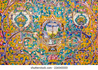 Ceramic Tiles With Traditional Persian Patterns On The Beautiful Walls Of The Old Royal Palace In Iran