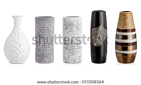 Ceramic vase, collage, on isolated white background