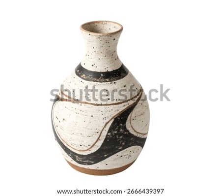 Ceramic Vase with Irregular Organic Shape in White and Brown, Isolated on White Background