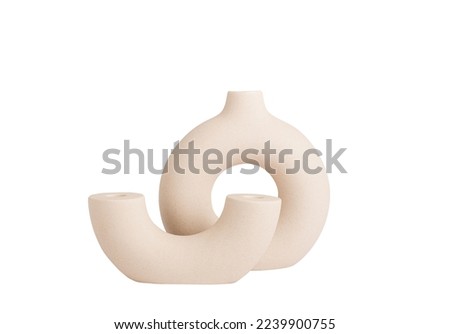 Ceramic vase in Scandinavian style on a white background, isolate