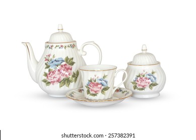 ceramic vintage tea pot isolated on white background
