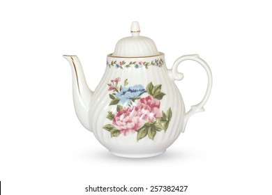 Ceramic Vintage Tea Pot Isolated On White Background