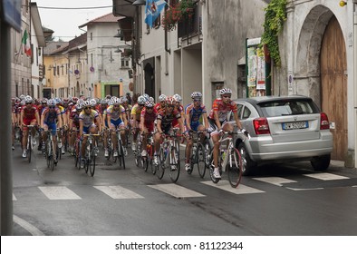 CERANO  - JULY 17: Young competitors participate in the "3° memorial Fausto Coppi"   Juniores bicycle race held on July 17, 2011 in Cerano (Novara), Italy.