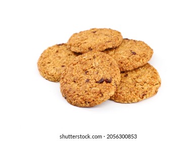 Cereal cookies with red berry fruits on white background.