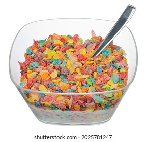 Cereal Fruity Pebbles In A White Background