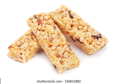 Cereal granola bars isolated on white background