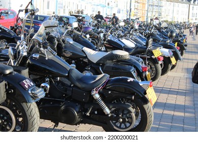 CEREDIGION, WALES - SEPTEMBER 10, 2022: The Outlaws Motorcycle Club Parked On The Promenade At Aberystwyth 