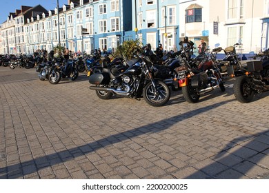 CEREDIGION, WALES - SEPTEMBER 10, 2022: The Outlaws Motorcycle Club Parked On The Promenade At Aberystwyth 