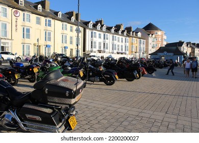 CEREDIGION, WALES - SEPTEMBER 10, 2022: The Outlaws Motorcycle Club Parked On The Promenade At Aberystwyth 