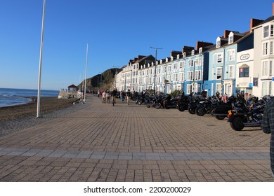 CEREDIGION, WALES - SEPTEMBER 10, 2022: The Outlaws Motorcycle Club Parked On The Promenade At Aberystwyth 