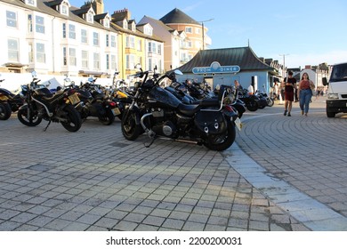 CEREDIGION, WALES - SEPTEMBER 10, 2022: The Outlaws Motorcycle Club Parked On The Promenade At Aberystwyth 